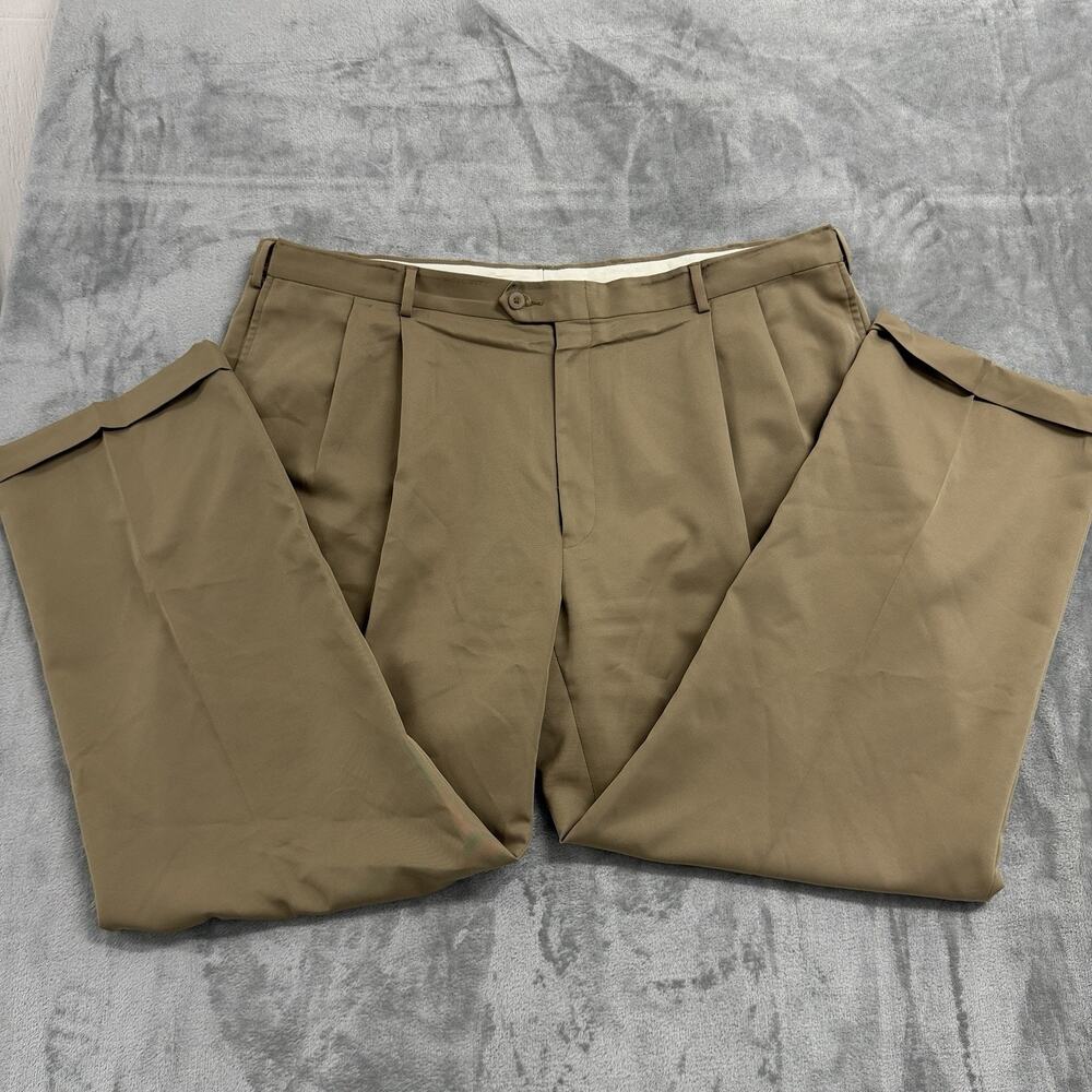 Jos A Bank Leadbetter Golf Pants Mens 44x30 Khaki Pleated Cuffed Flawed